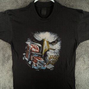 VTG 3D Emblem Truckers Only 1989 WILD & FREE T Shirt Graphic Fort Worth USA Med